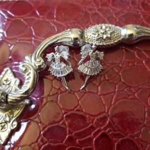 Silver ballet girl earrings